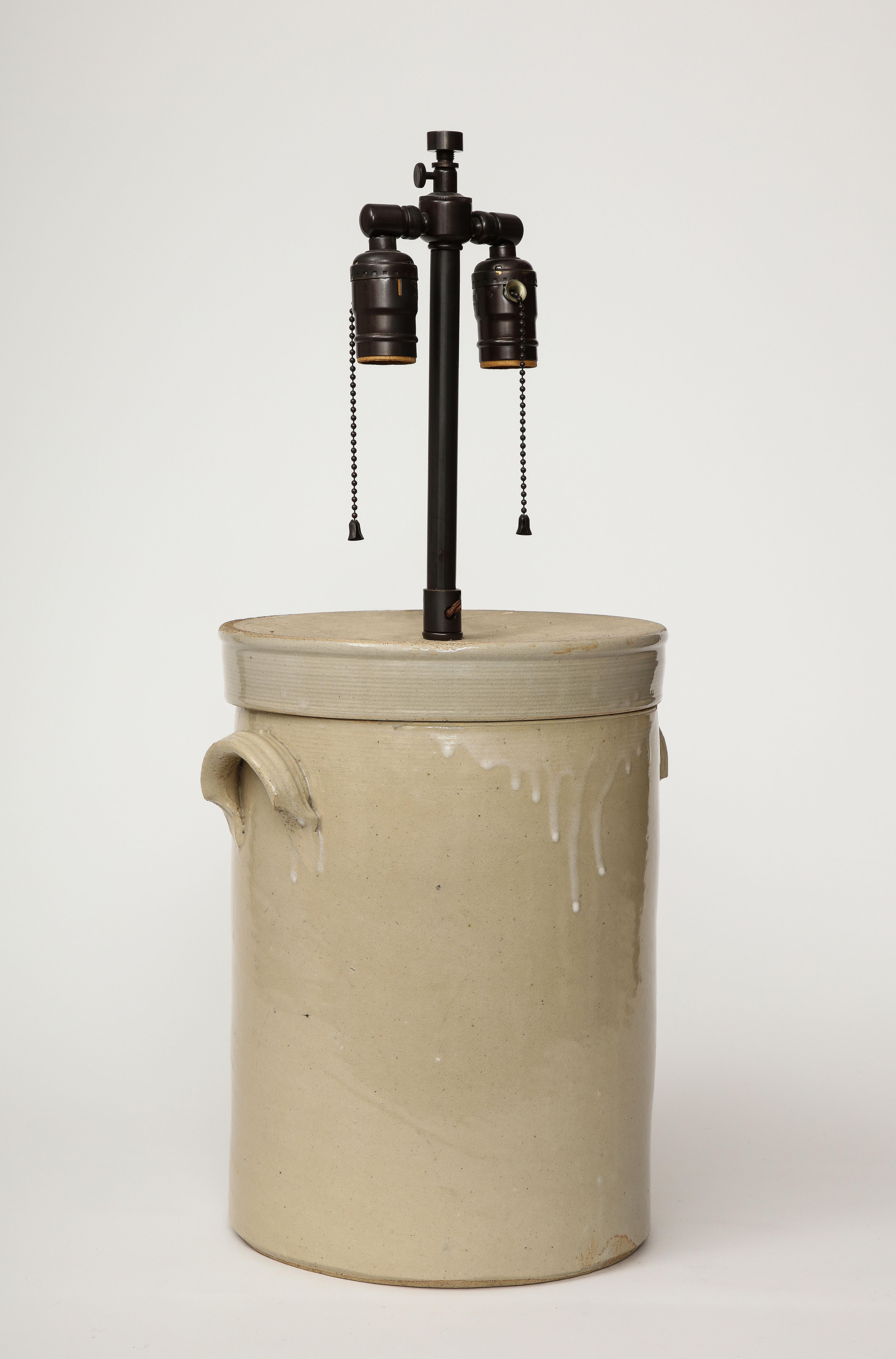 Glazed Ceramic Ironstone Butter Churn/Crock Table Lamp, United States In Excellent Condition In New York City, NY