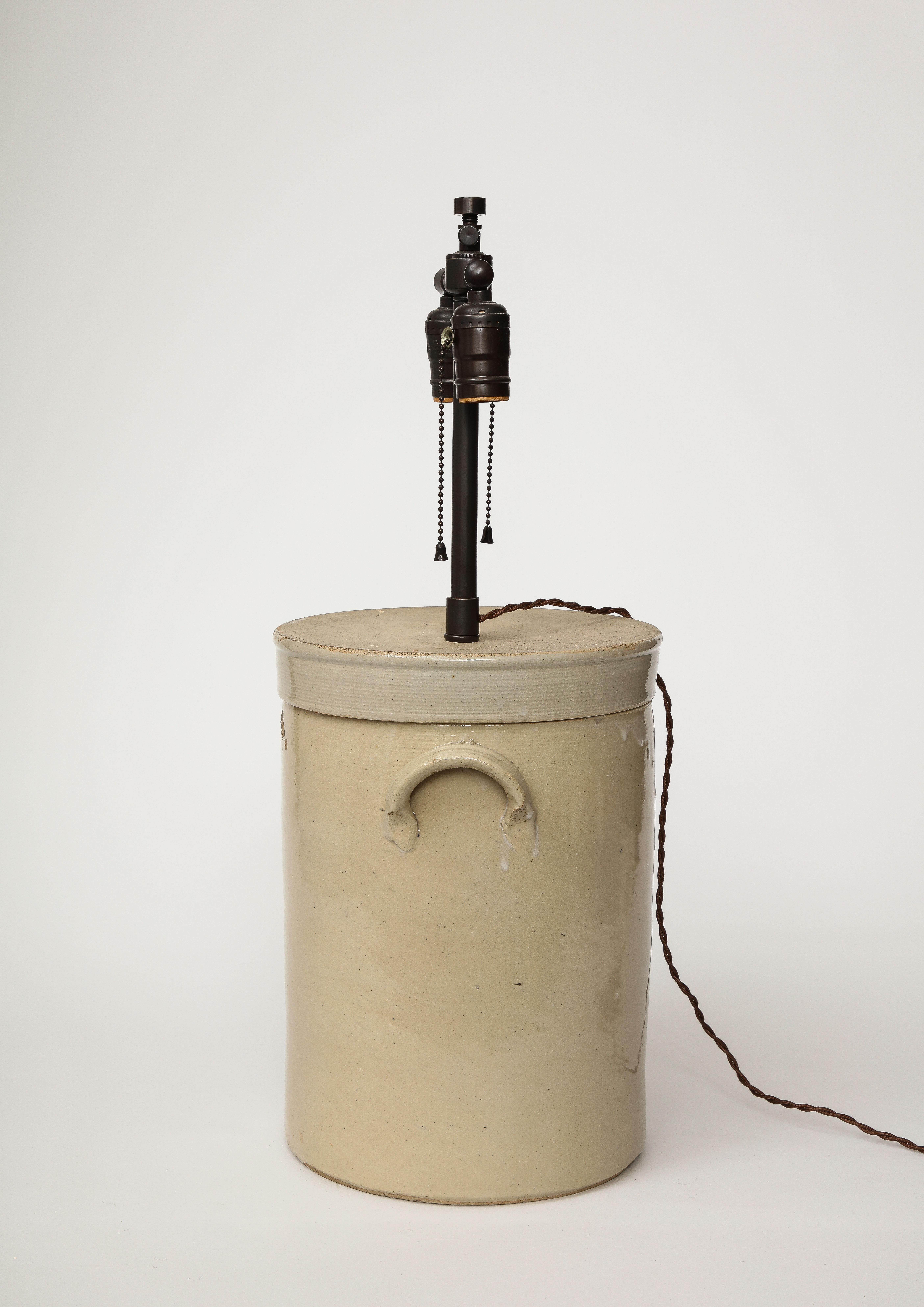 Mid-20th Century Glazed Ceramic Ironstone Butter Churn/Crock Table Lamp, United States