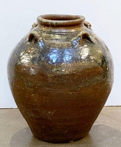 Glazed Ceramic Jug or Jar with Four Handles from France