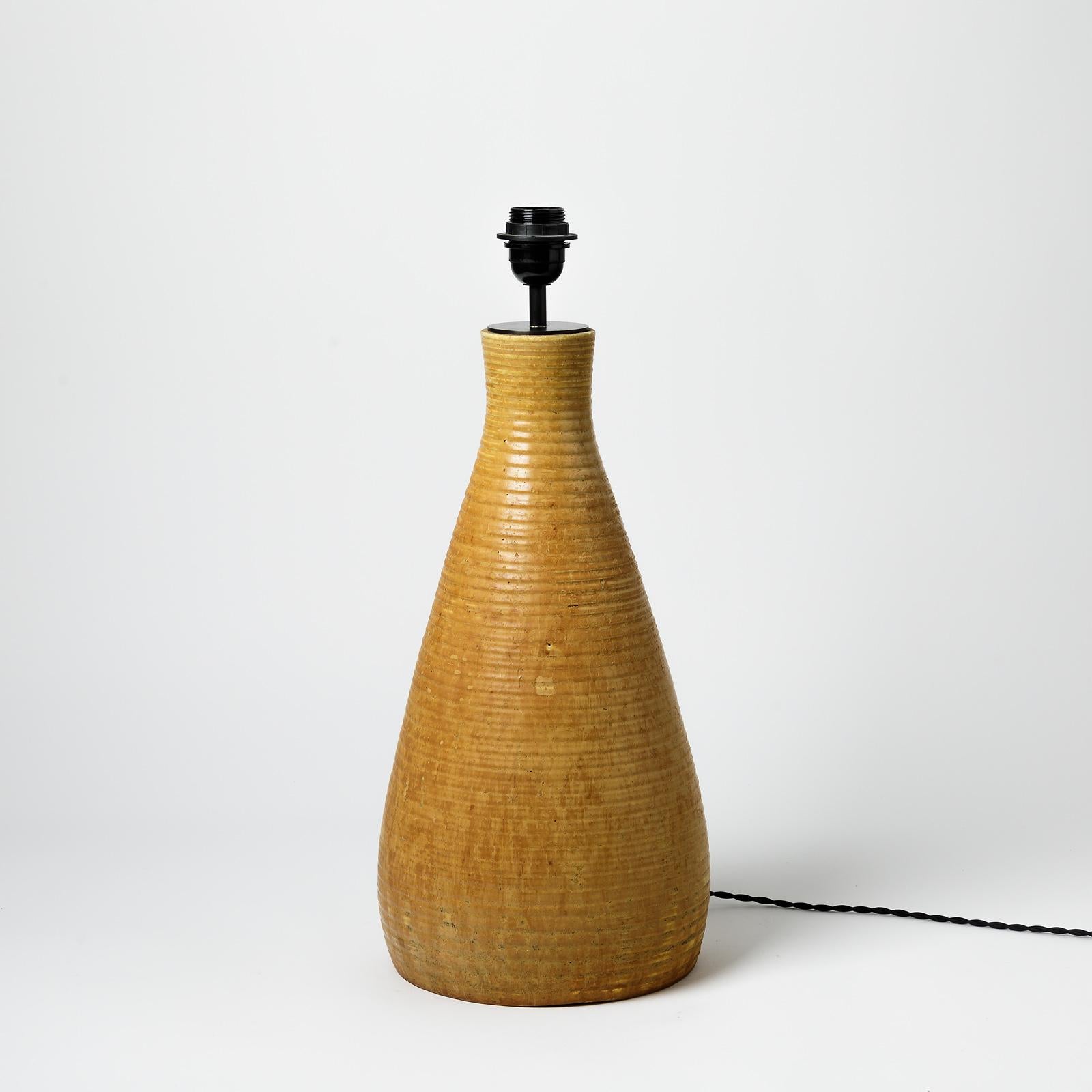 French Glazed ceramic lamp by Les potiers d’Accolay, circa 1960-1970 For Sale