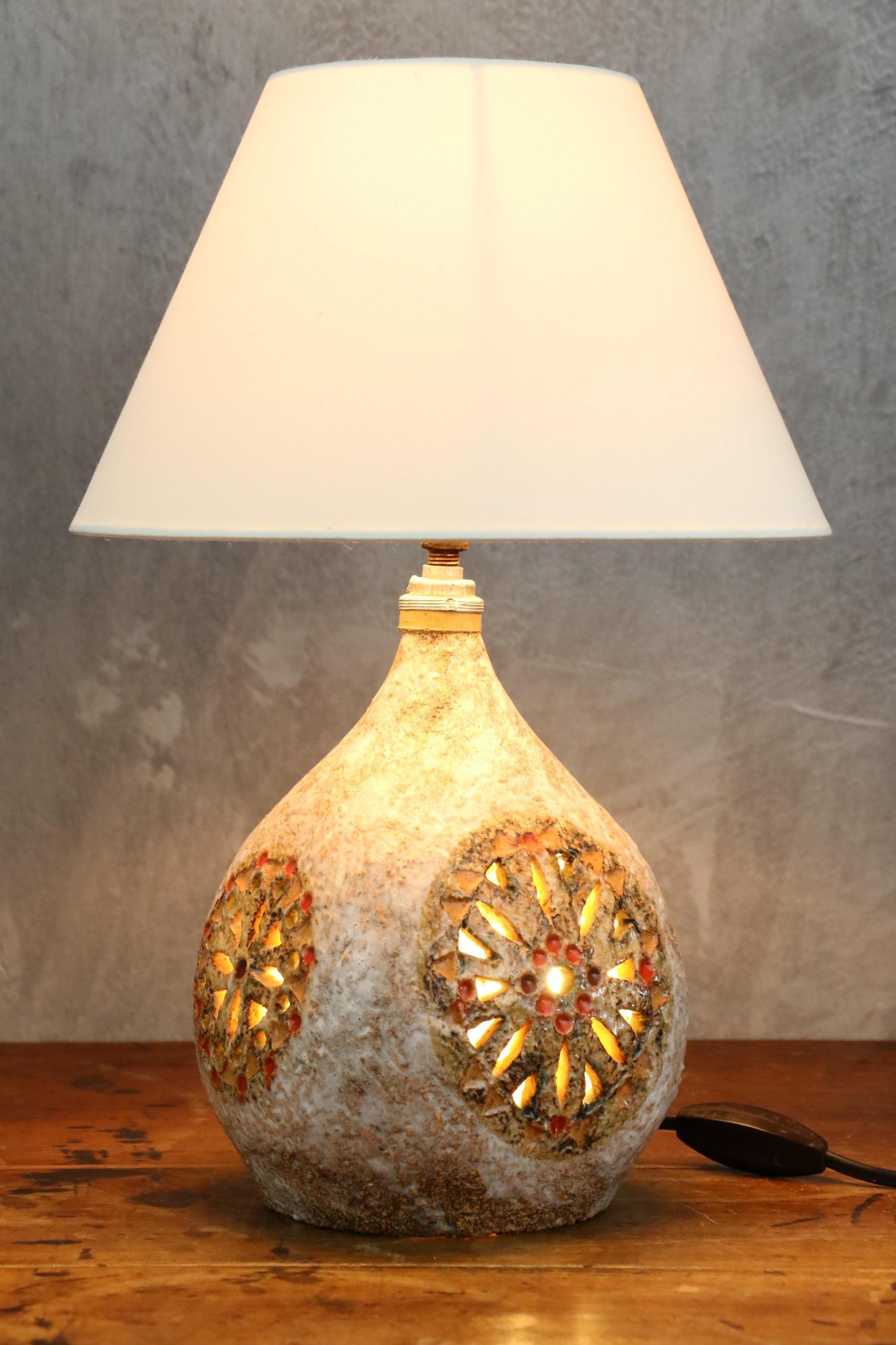 Glazed ceramic lamp by Raphaël Giarusso, 1960, Era Georges Pelletier In Good Condition For Sale In Camblanes et Meynac, FR