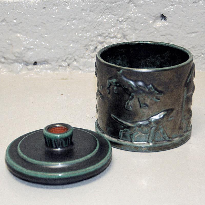 Swedish Glazed ceramic lid box by Upsala Ekeby Sweden 1940s For Sale