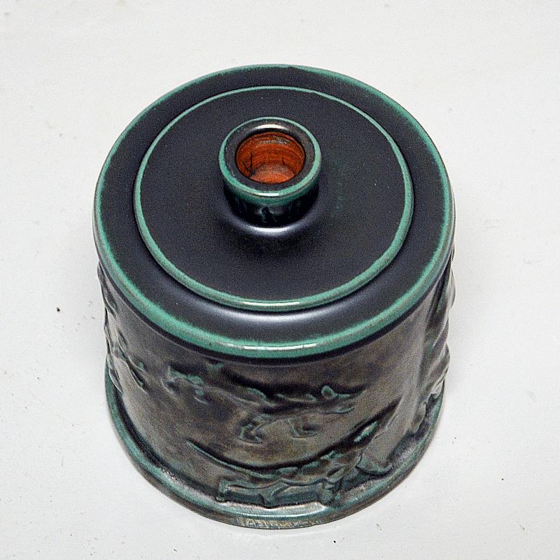 Mid-20th Century Glazed ceramic lid box by Upsala Ekeby Sweden 1940s For Sale