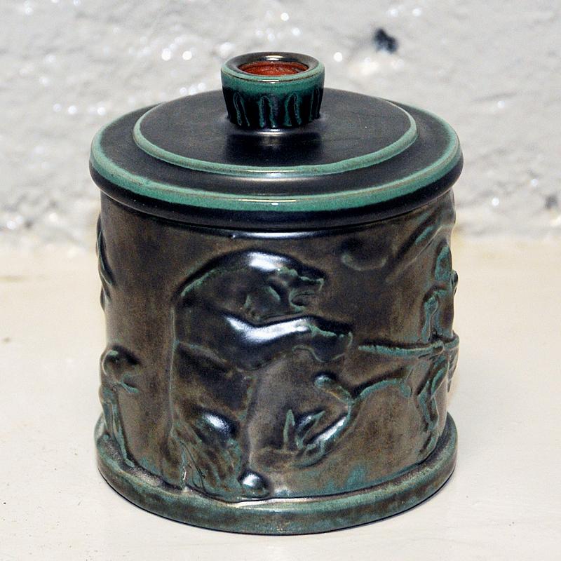 Ceramic Glazed ceramic lid box by Upsala Ekeby Sweden 1940s For Sale