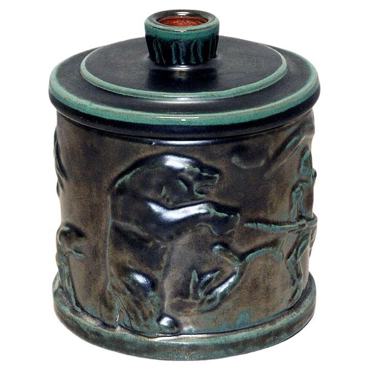 Glazed ceramic lid box by Upsala Ekeby Sweden 1940s For Sale