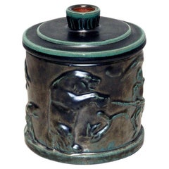 Glazed ceramic lid box by Upsala Ekeby Sweden 1940s
