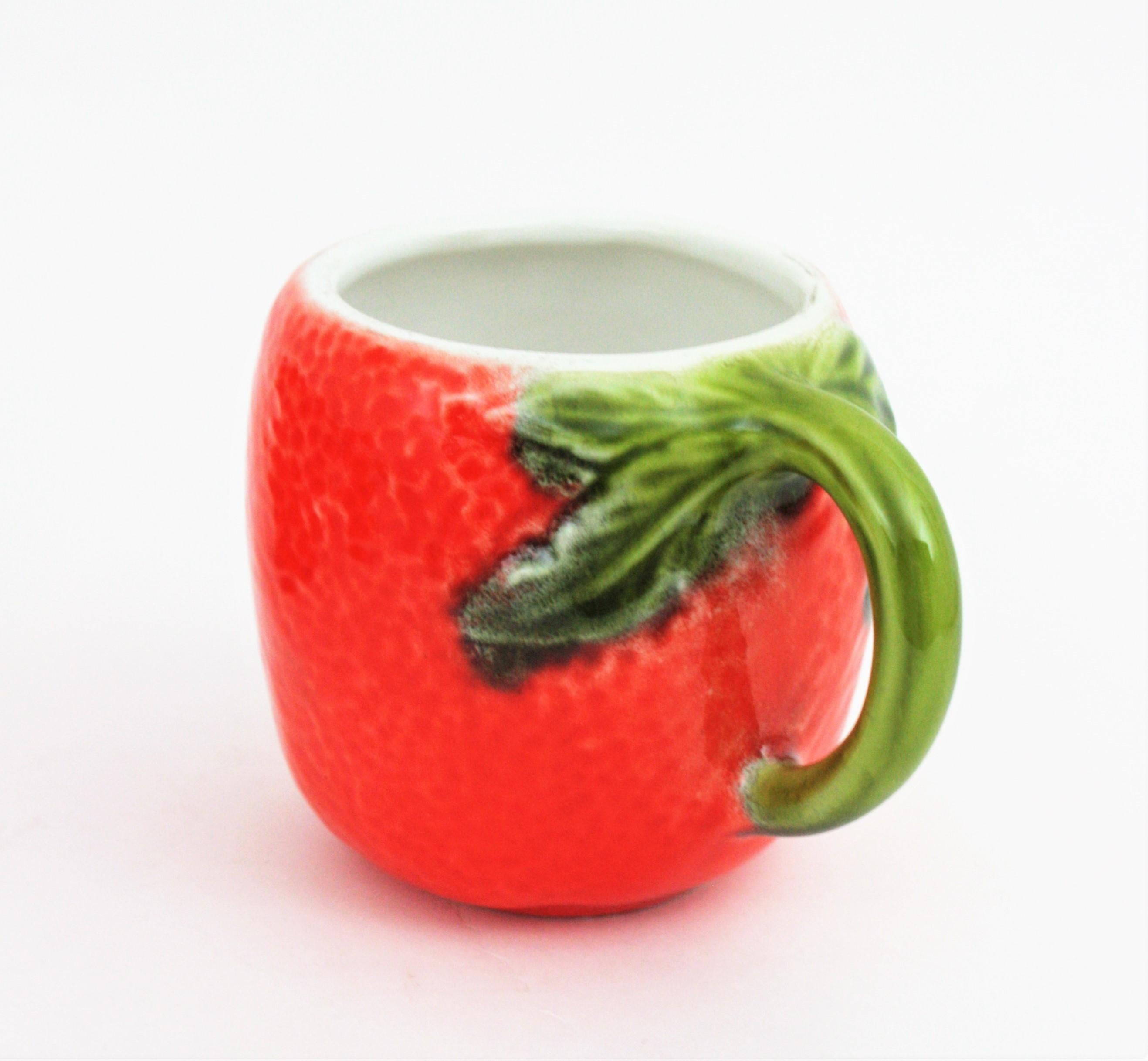 Glazed Ceramic Majolica Coffee or Tea Cups Orange Design, Set of Six For Sale 1