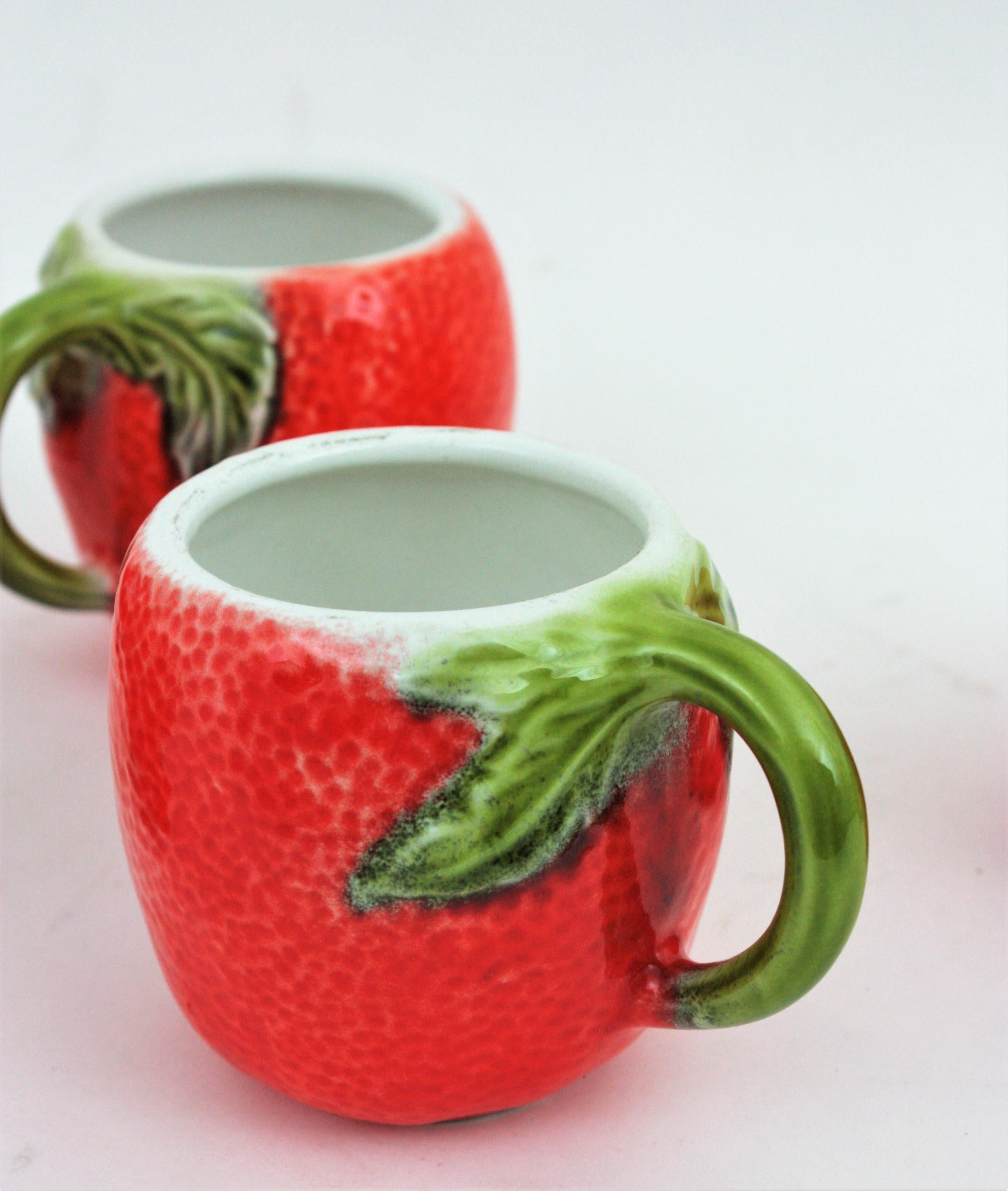 Glazed Ceramic Majolica Coffee or Tea Cups Orange Design, Set of Six For Sale 2