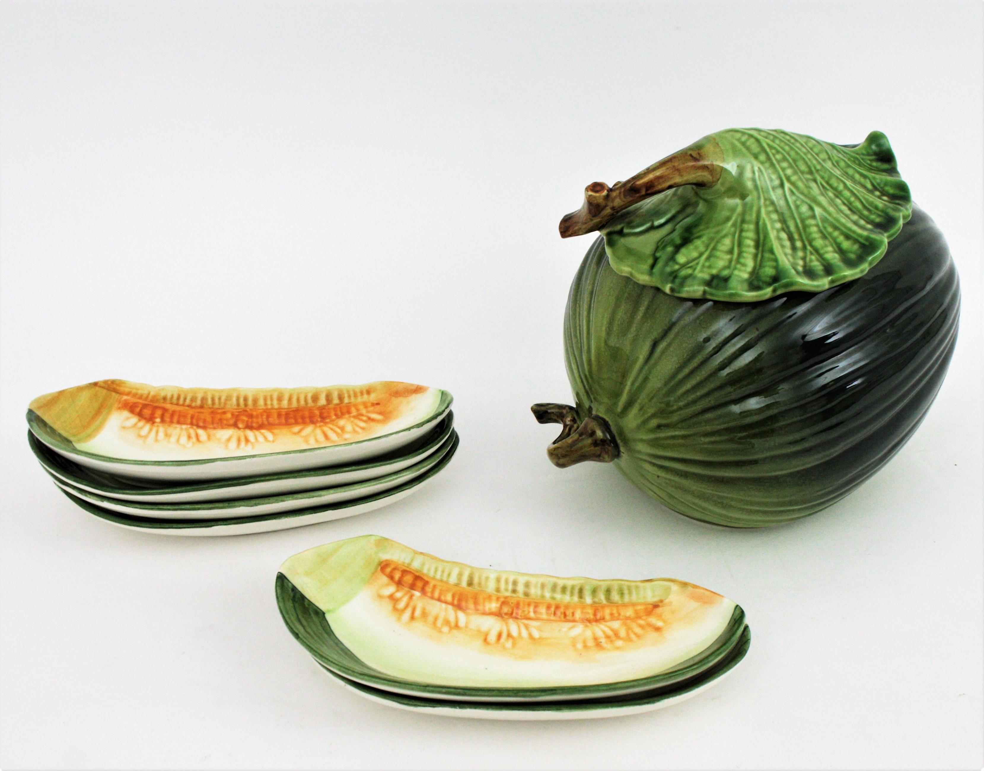 Glazed Ceramic Melon Server Set, 1960s 7