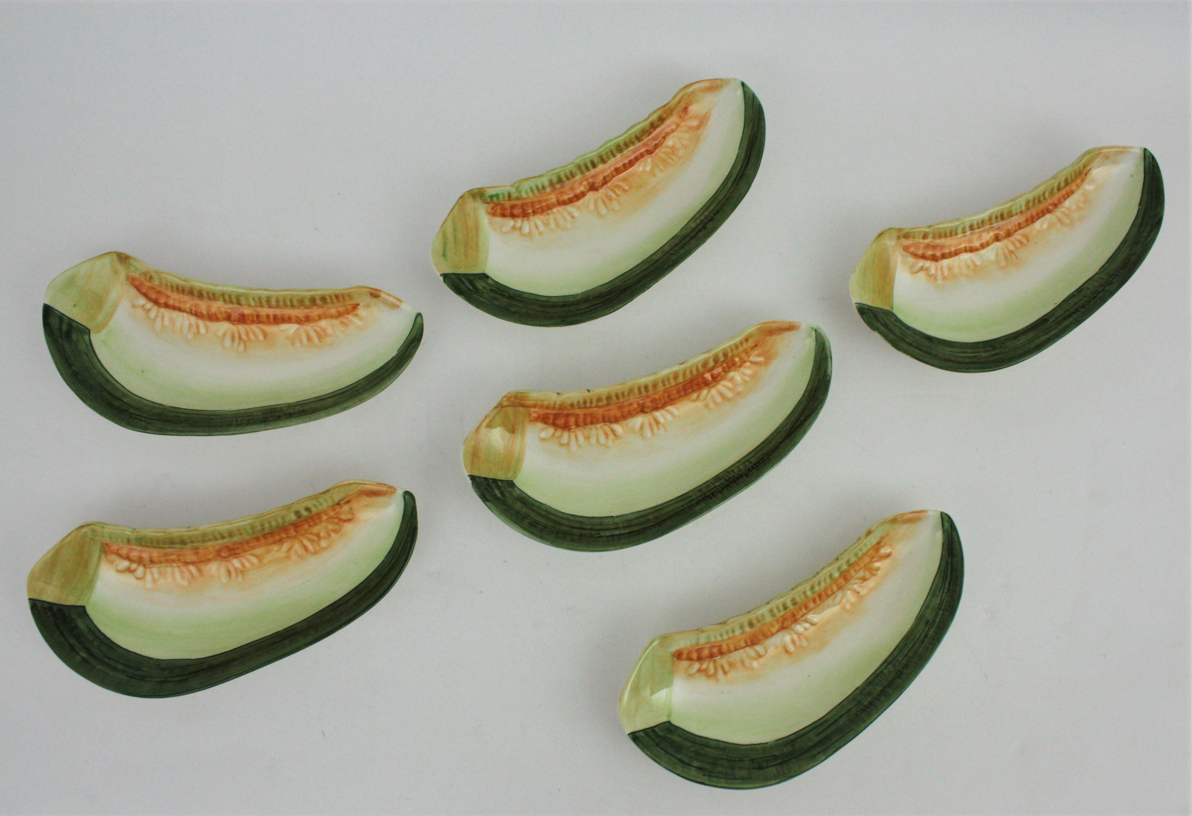 Glazed Ceramic Melon Server Set, 1960s 7