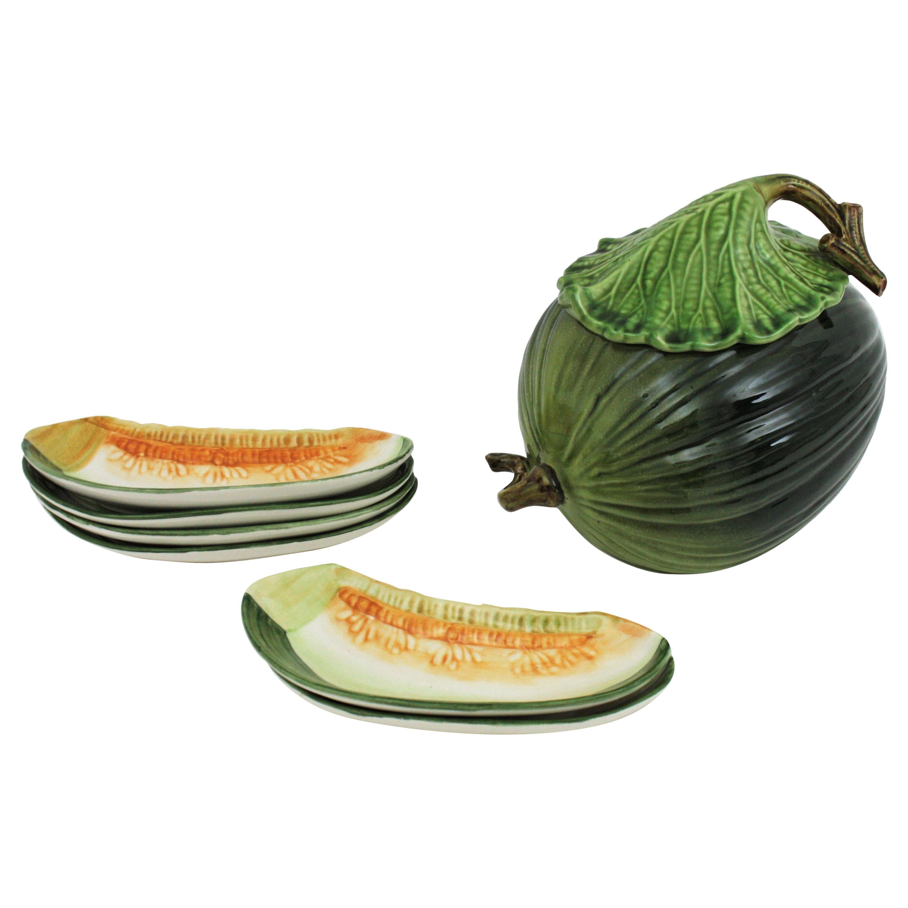Glazed Ceramic Melon Server Set, 1960s 13
