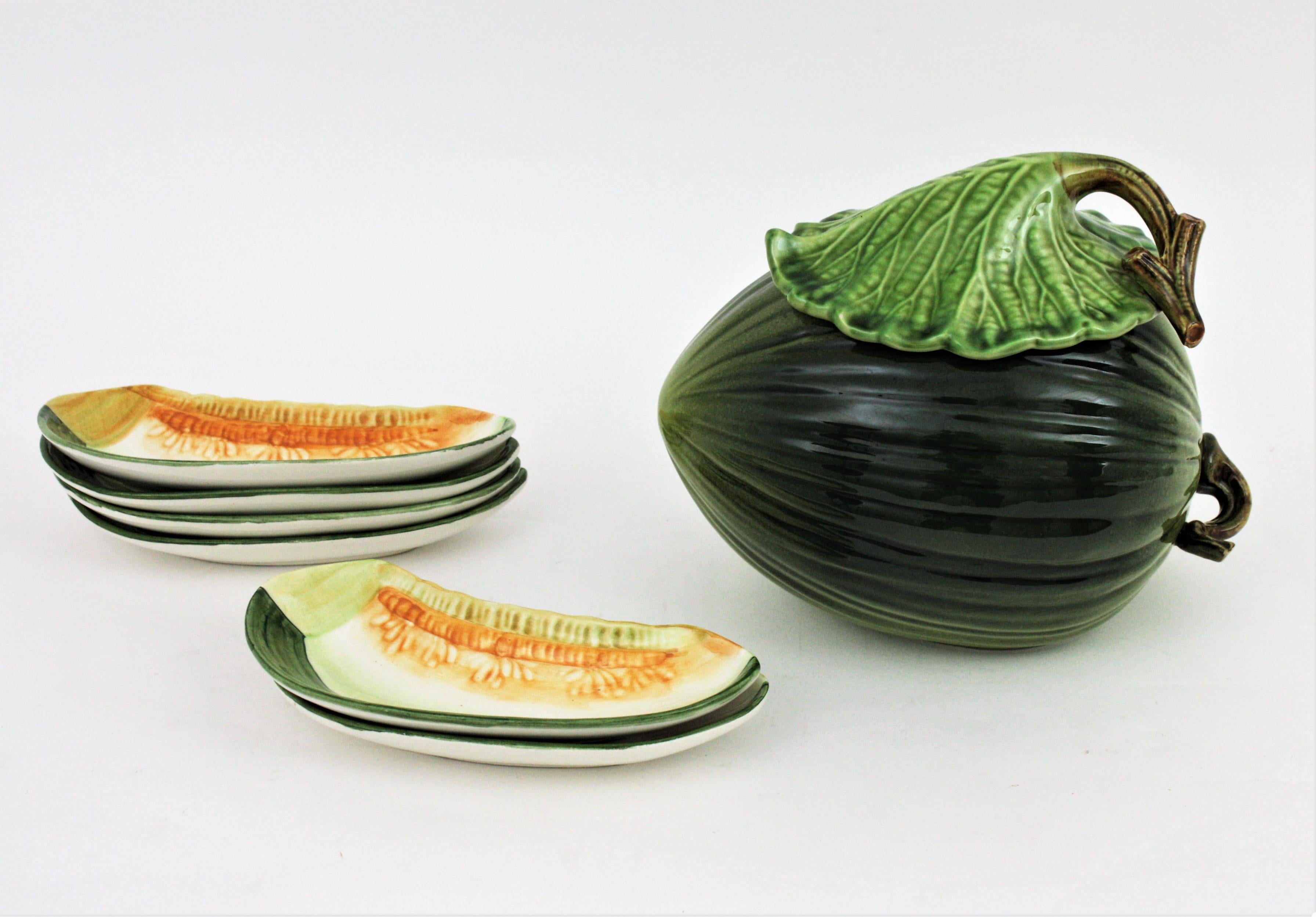 Glazed Ceramic Melon Server Set, 1960s In Excellent Condition In Barcelona, ES