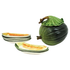 Vintage Glazed Ceramic Melon Server Set, 1960s