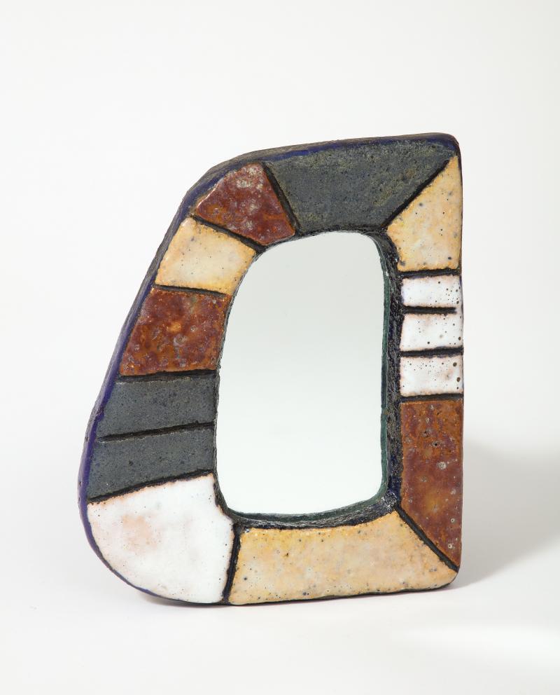 Modern Glazed Ceramic Mirror by Les Argonautes, Vallauris, France For Sale