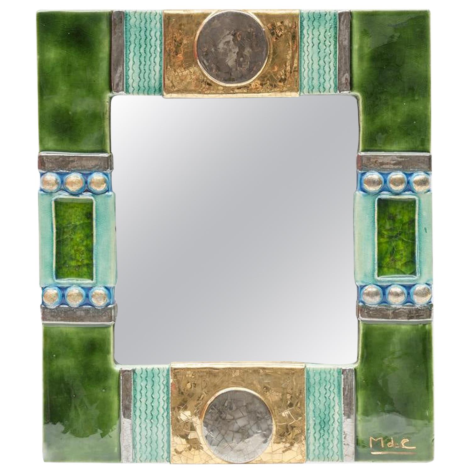 Glazed Ceramic Mirror by Marion de Crécy For Sale