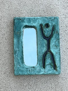 Glazed ceramic mirror, Galerie Palissy Vallauris 1960's