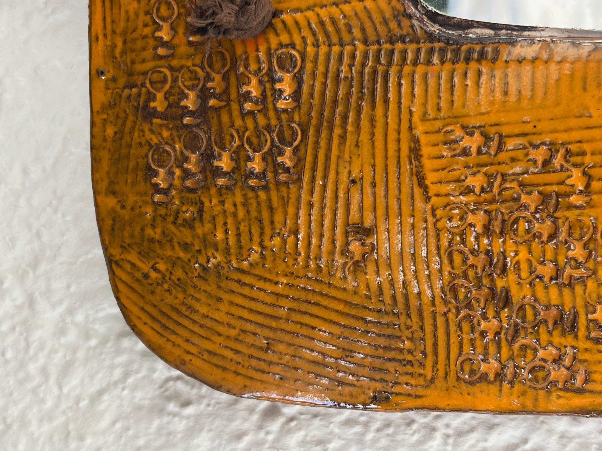 French Glazed ceramic mirror, Juliette Derel, Vallauris circa 1955 For Sale