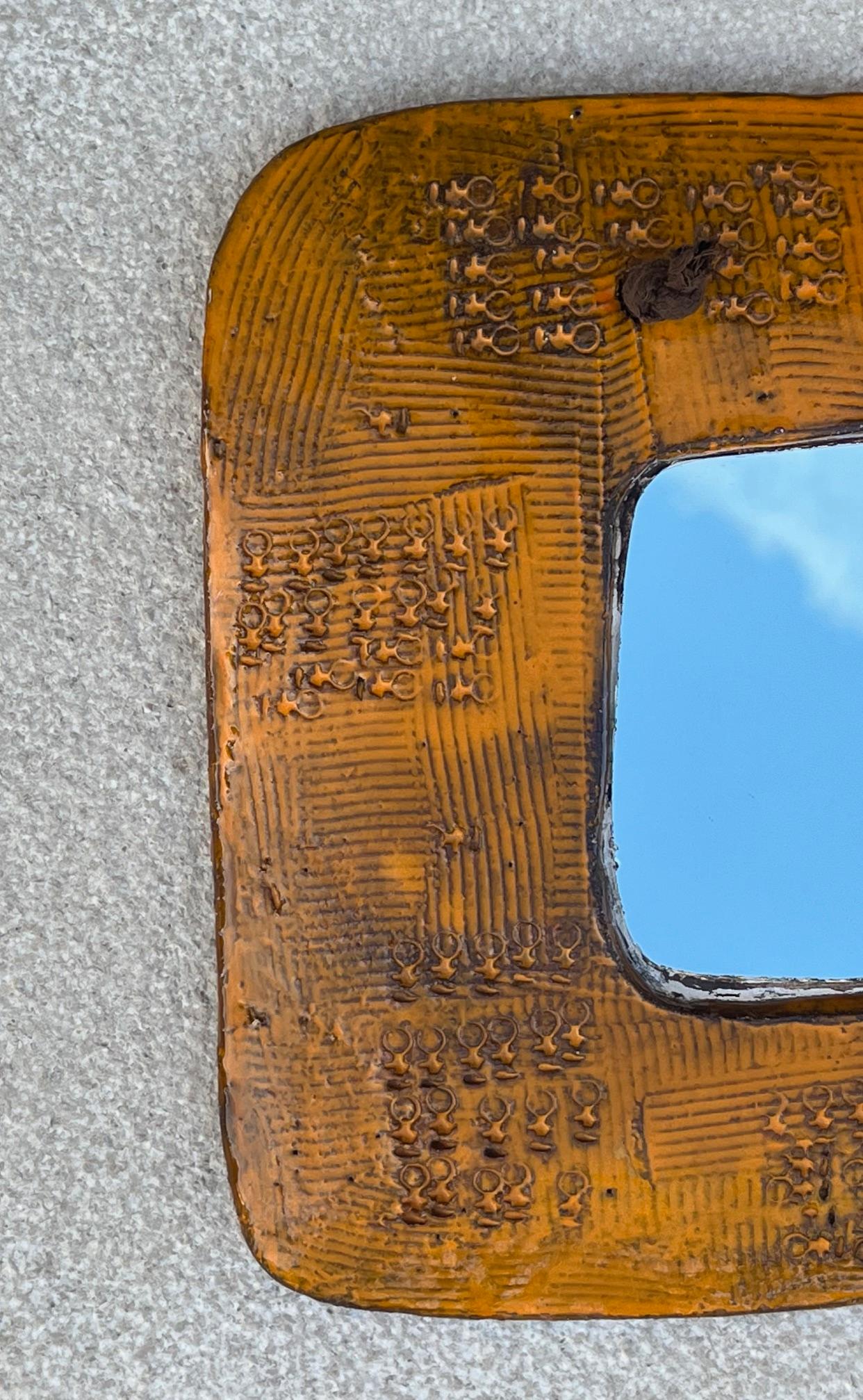 Mid-20th Century Glazed ceramic mirror, Juliette Derel, Vallauris circa 1955 For Sale