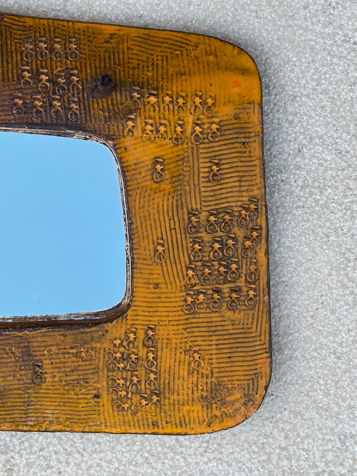 Ceramic Glazed ceramic mirror, Juliette Derel, Vallauris circa 1955 For Sale