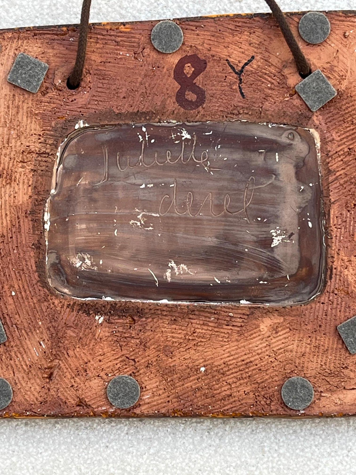 Glazed ceramic mirror, Juliette Derel, Vallauris circa 1955 For Sale 1