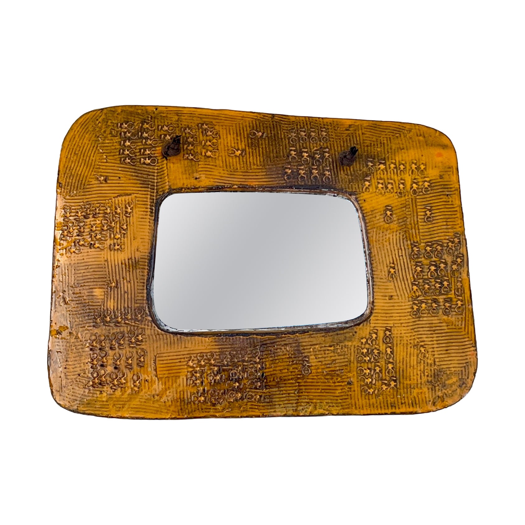 Miroir en céramique émaillée, Juliette Derel, Vallauris vers 1955