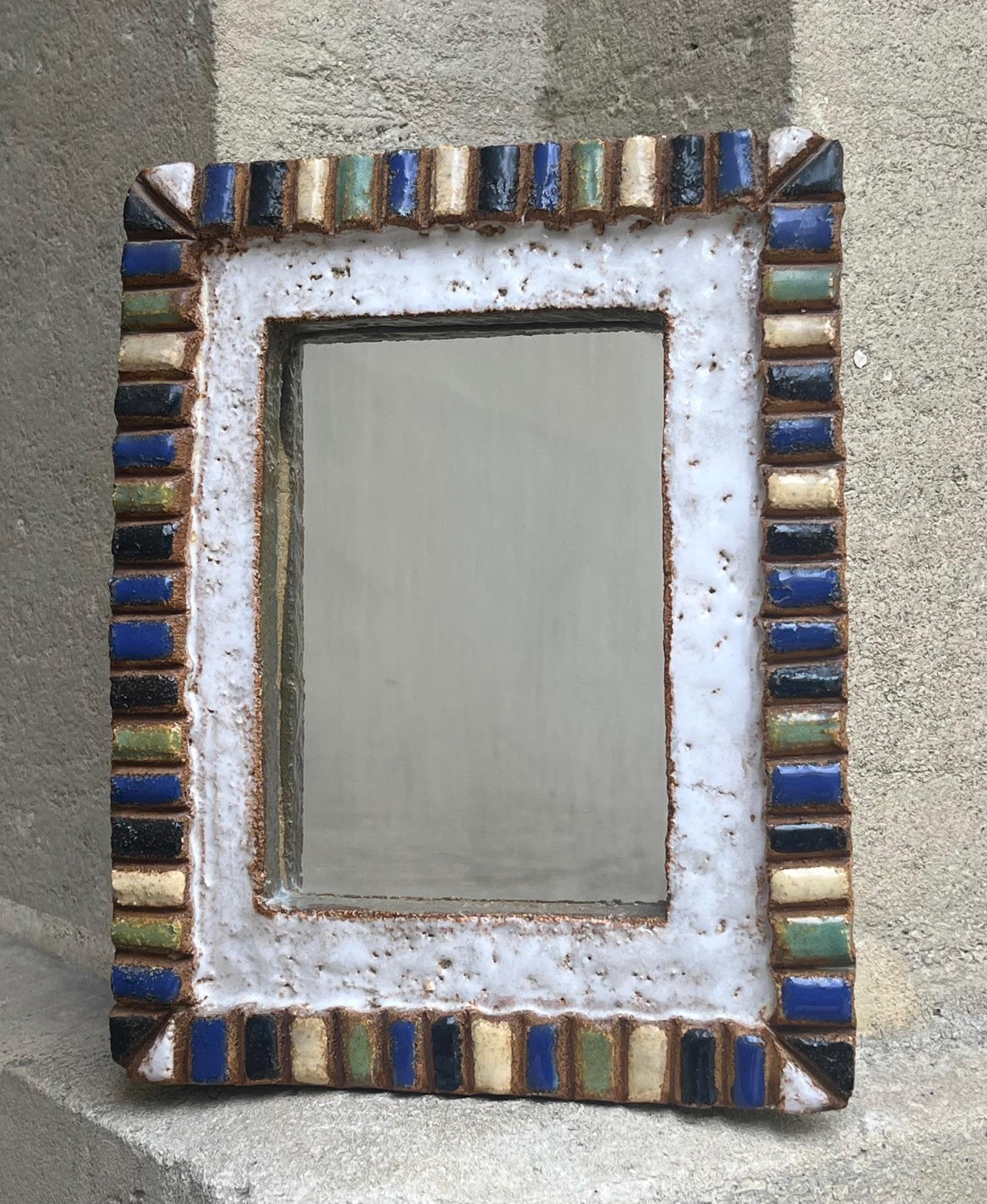 Mid-Century Modern Miroir en céramique émaillée, Les Argonautes, Vallauris, vers 1960 en vente