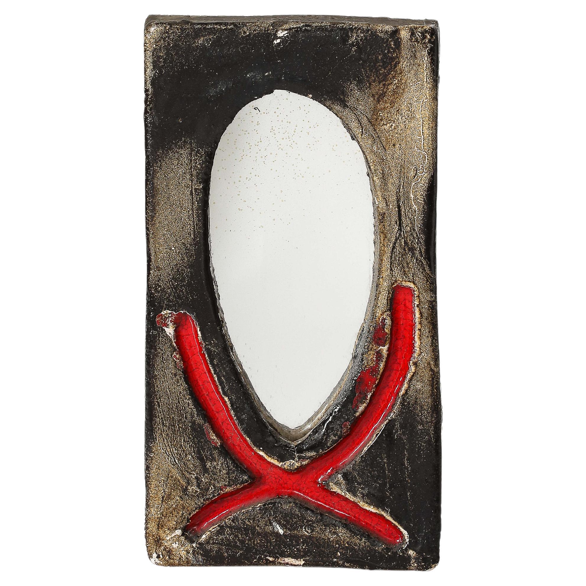 Glazed Ceramic Mirror, Vallauris, France, c. 1960