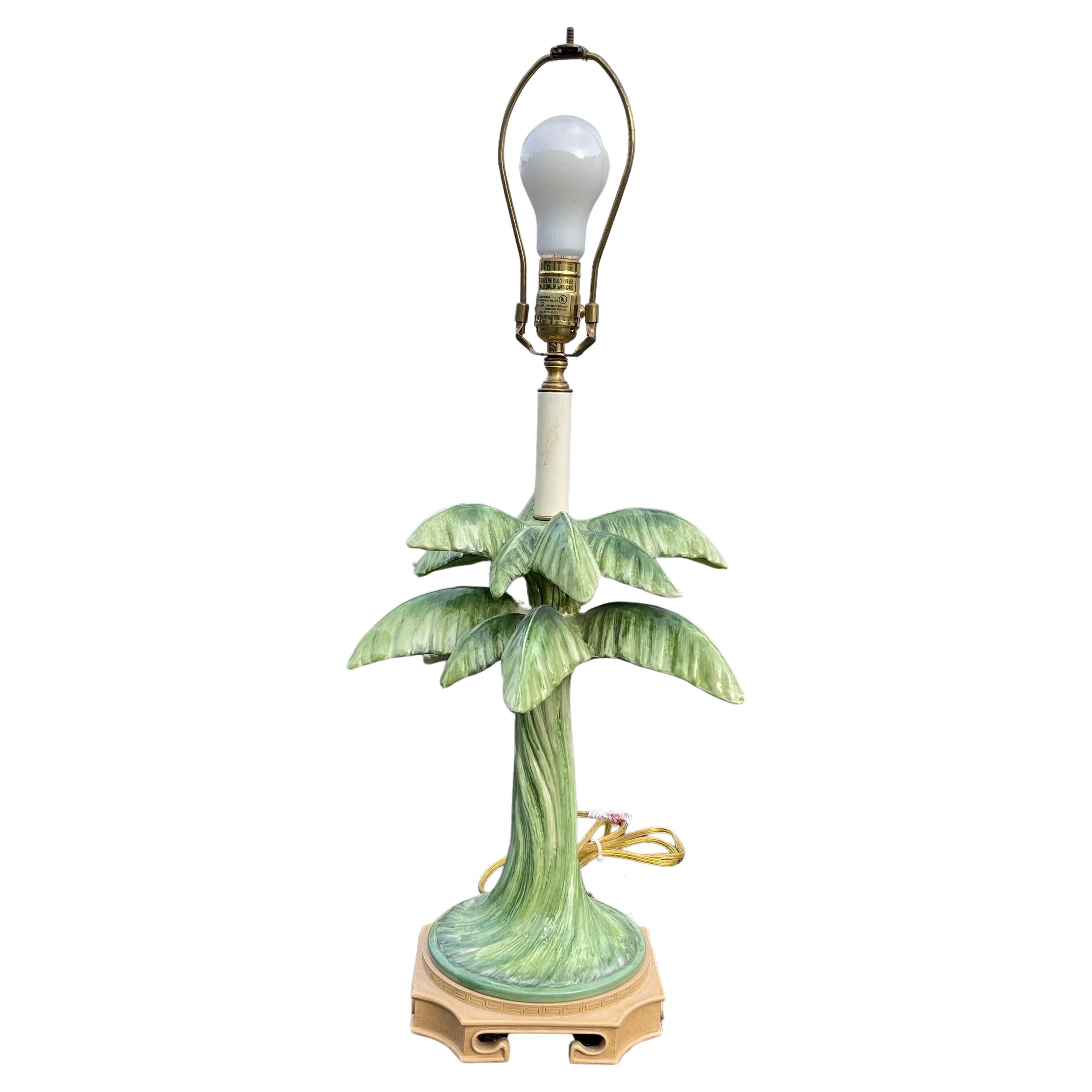 Glazed Ceramic Palm Tree Form Table Lamp