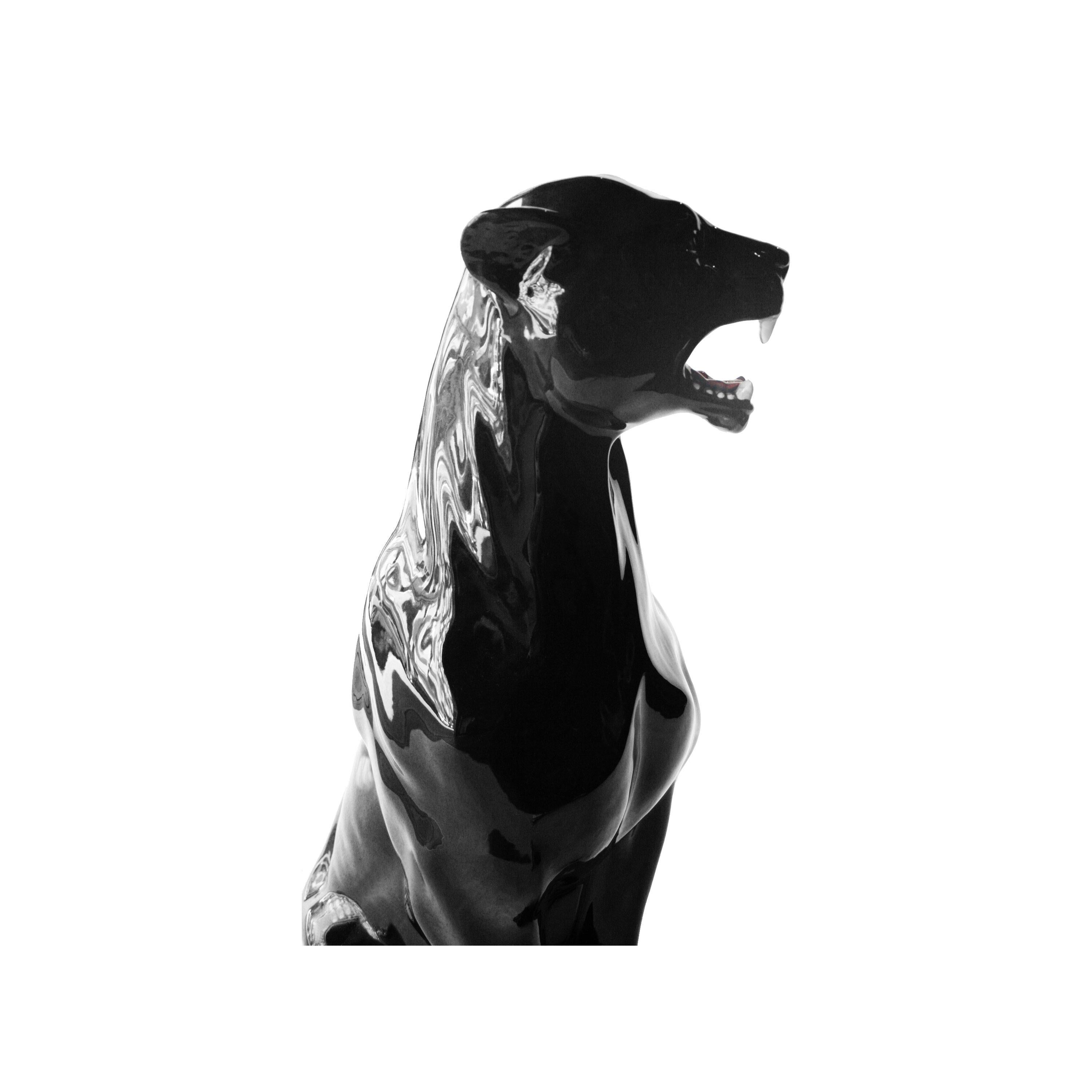 Italian Glazed Ceramic Panther, Italy, 1970