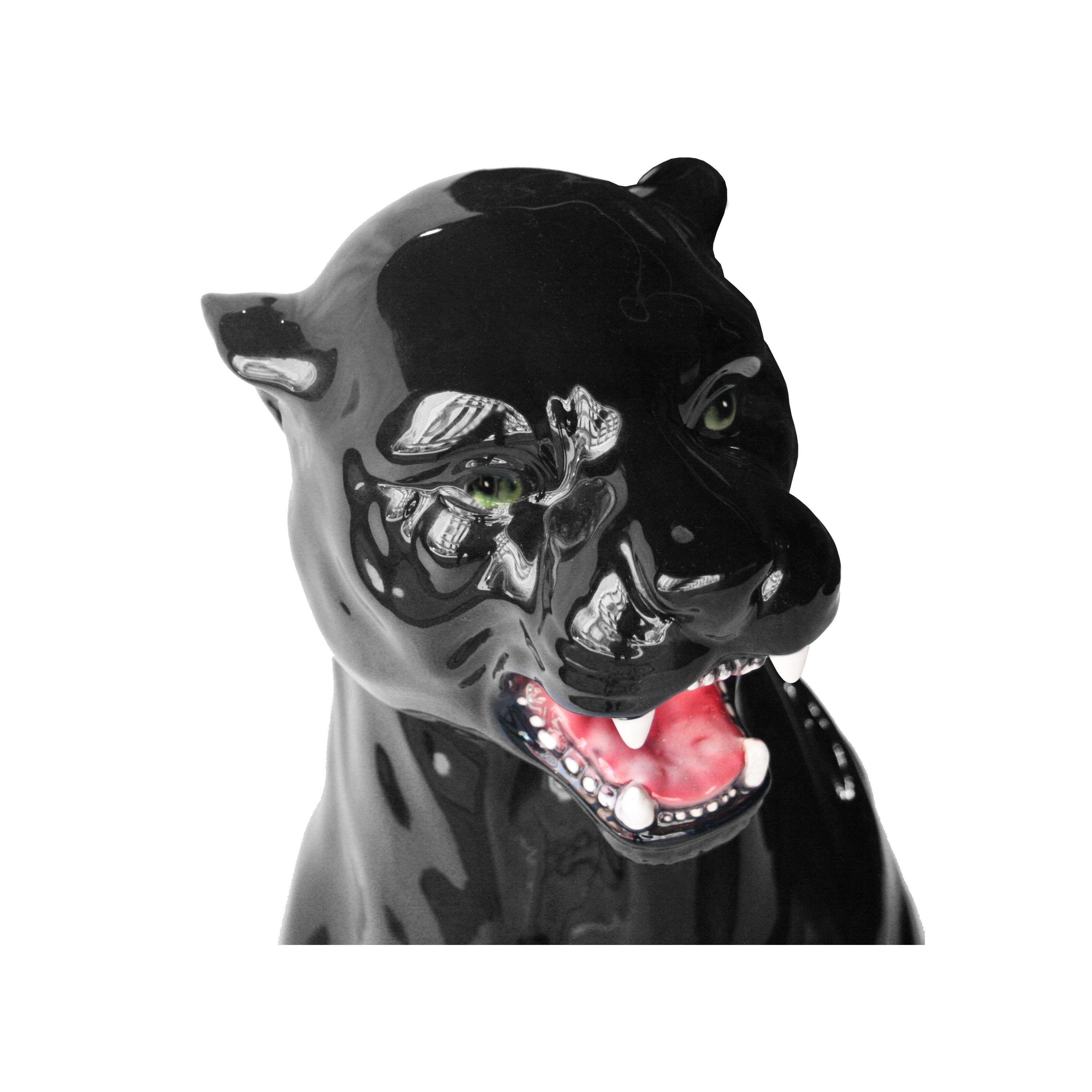Glazed Ceramic Panther, Italy, 1970 In Good Condition In Madrid, ES