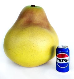 Glazed Ceramic Pear Sculpture with Wood Stem Attributed to Bijan circa 1980s