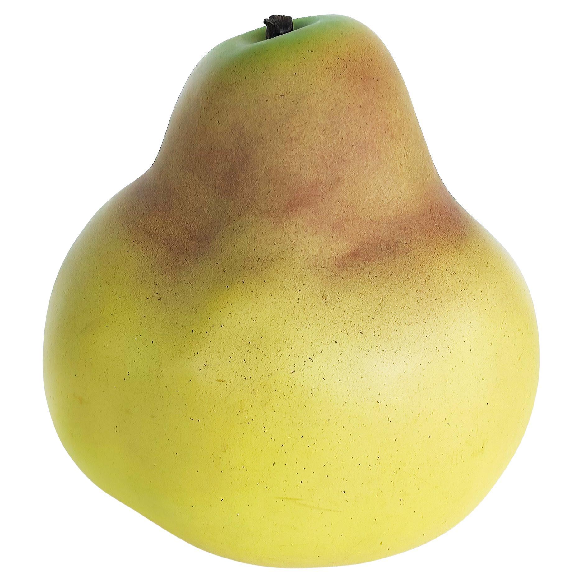 Glazed Ceramic Pear Sculpture with Wood Stem Attributed to Bijan circa 1980s
