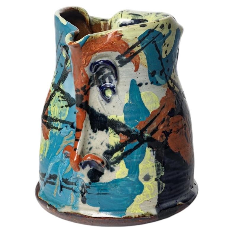 Glazed ceramic pitcher by Michel Lanos, circa 1990. For Sale