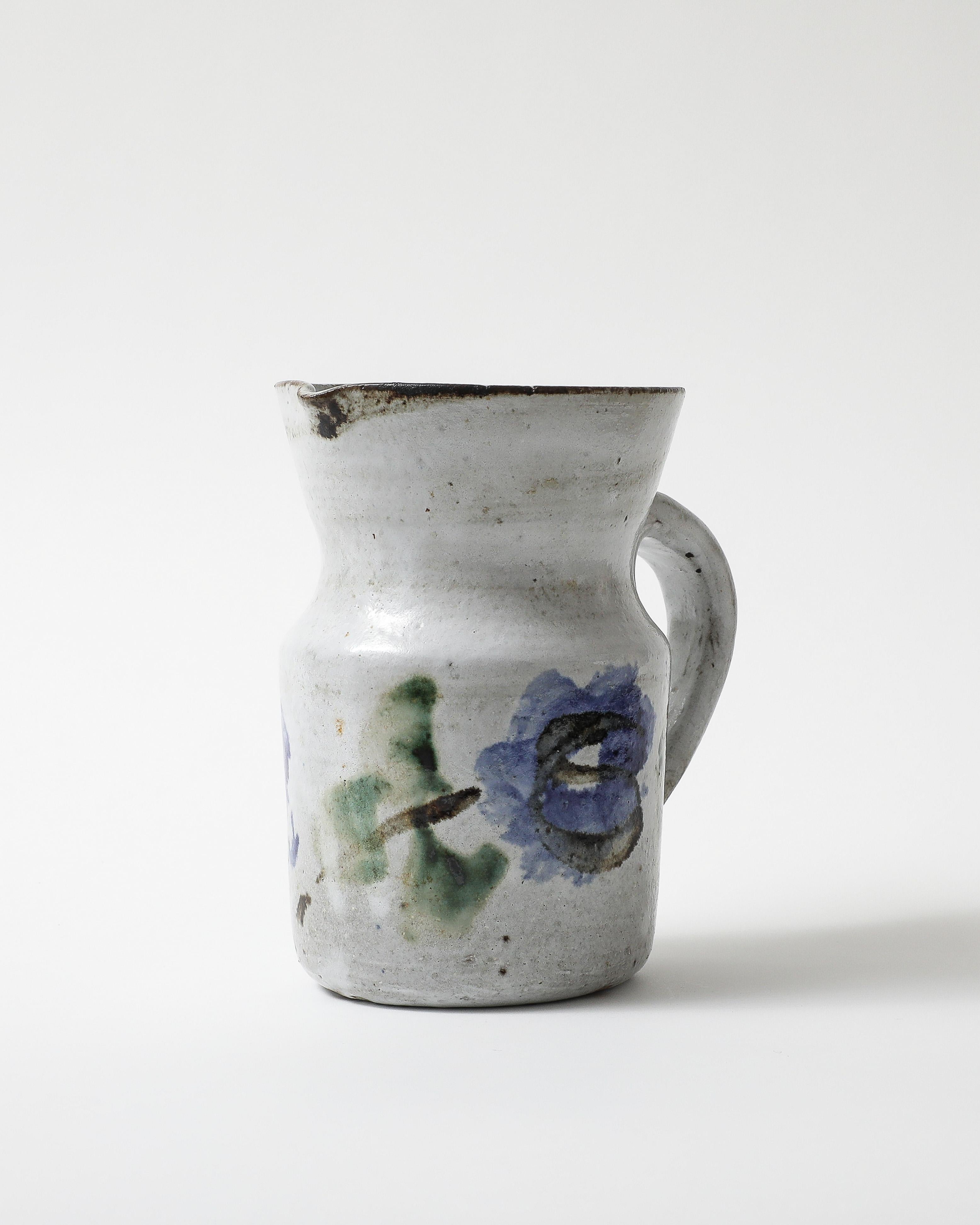 French Glazed Ceramic Pitcher, France, c. 1960 For Sale