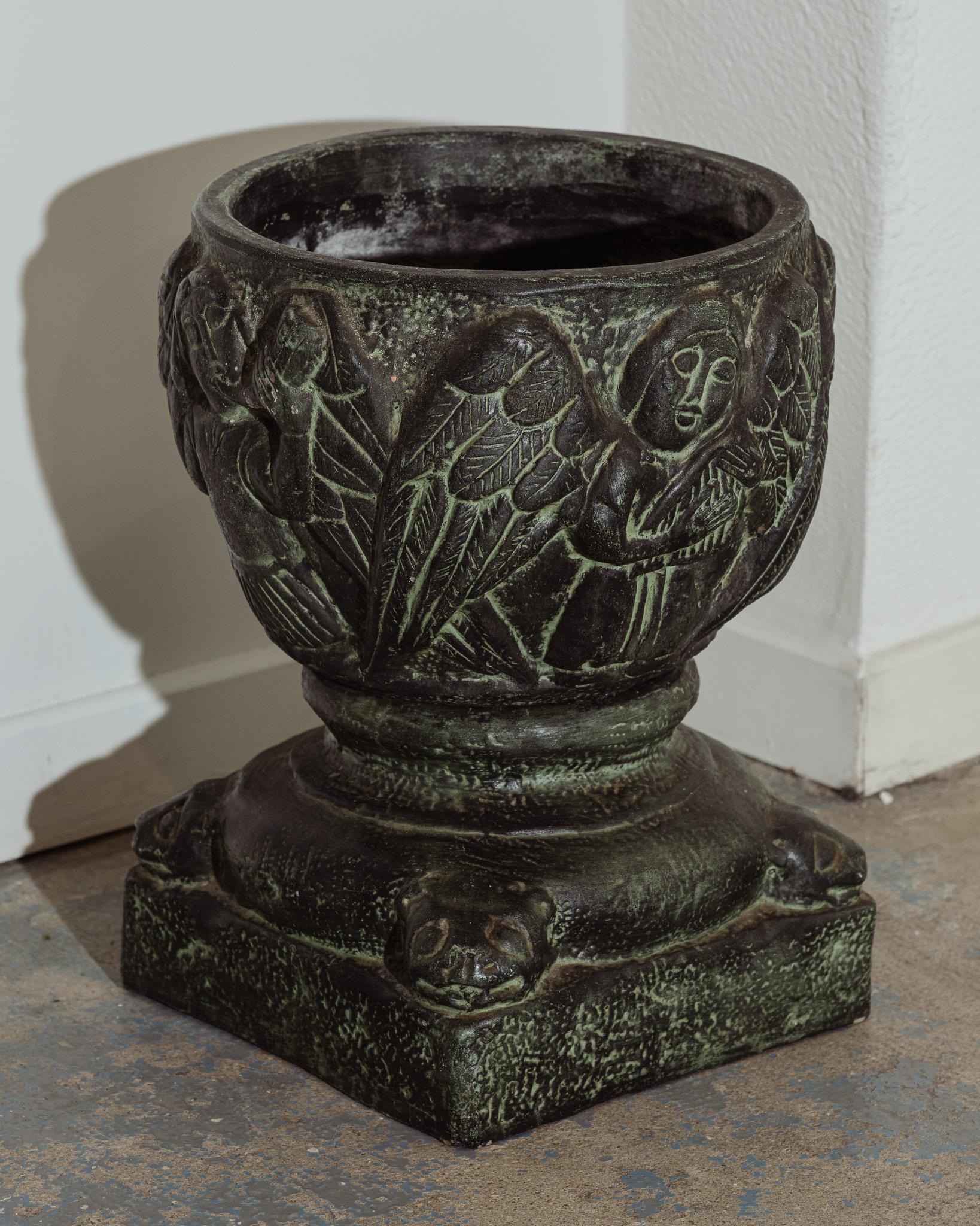 Glazed ceramic planter and stand, 1970s In Good Condition For Sale In PARIS, FR