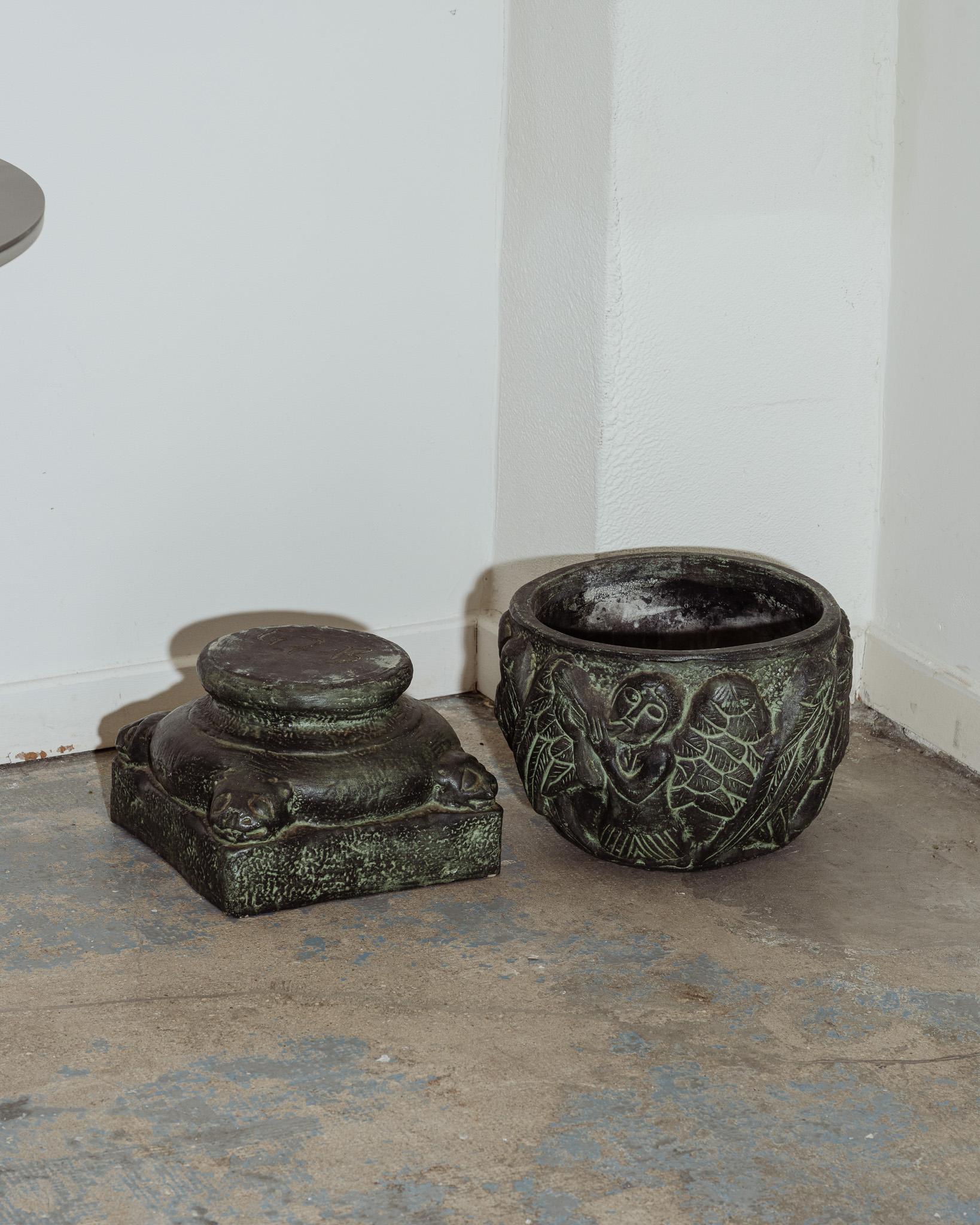 20th Century Glazed ceramic planter and stand, 1970s For Sale