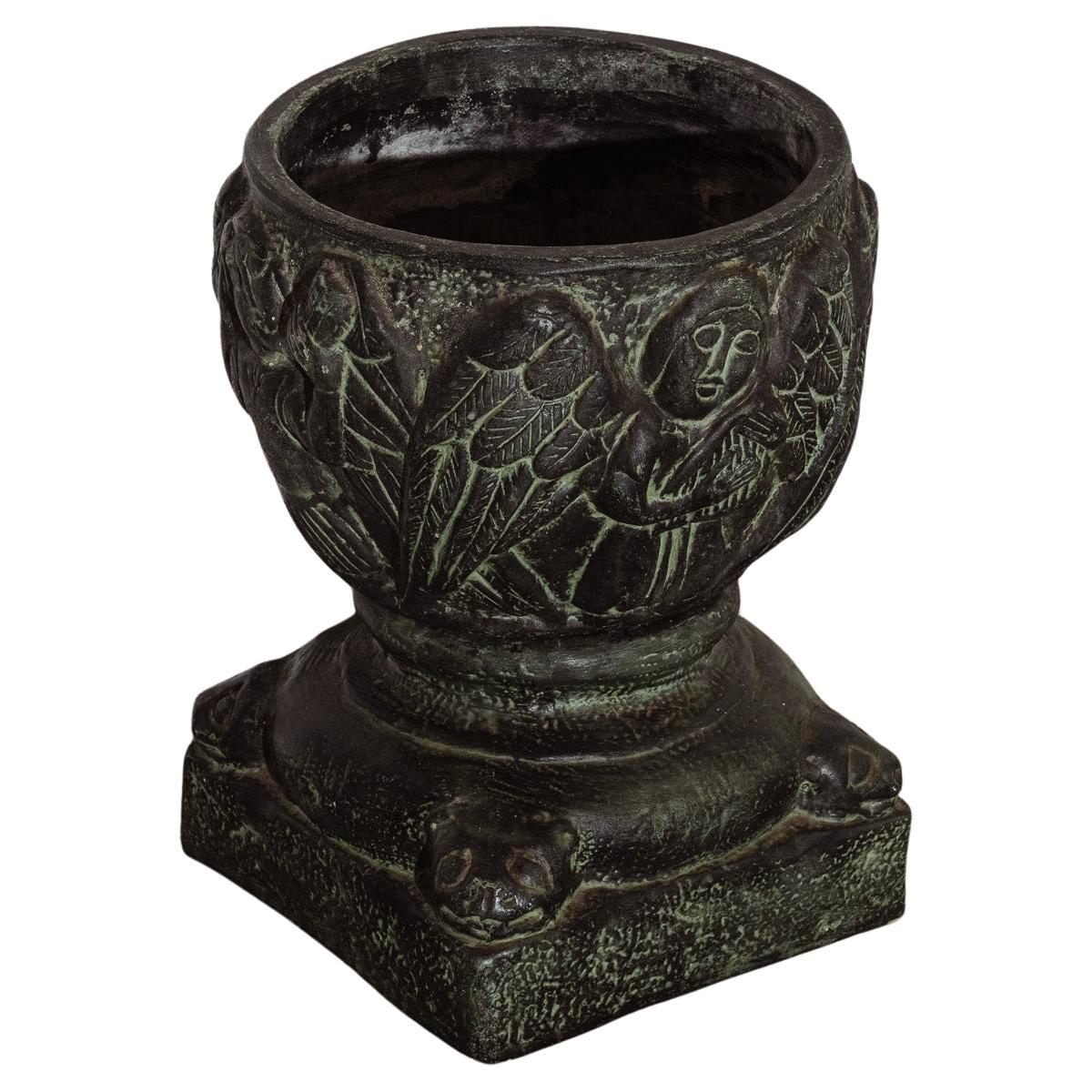 Glazed ceramic planter and stand, 1970s For Sale