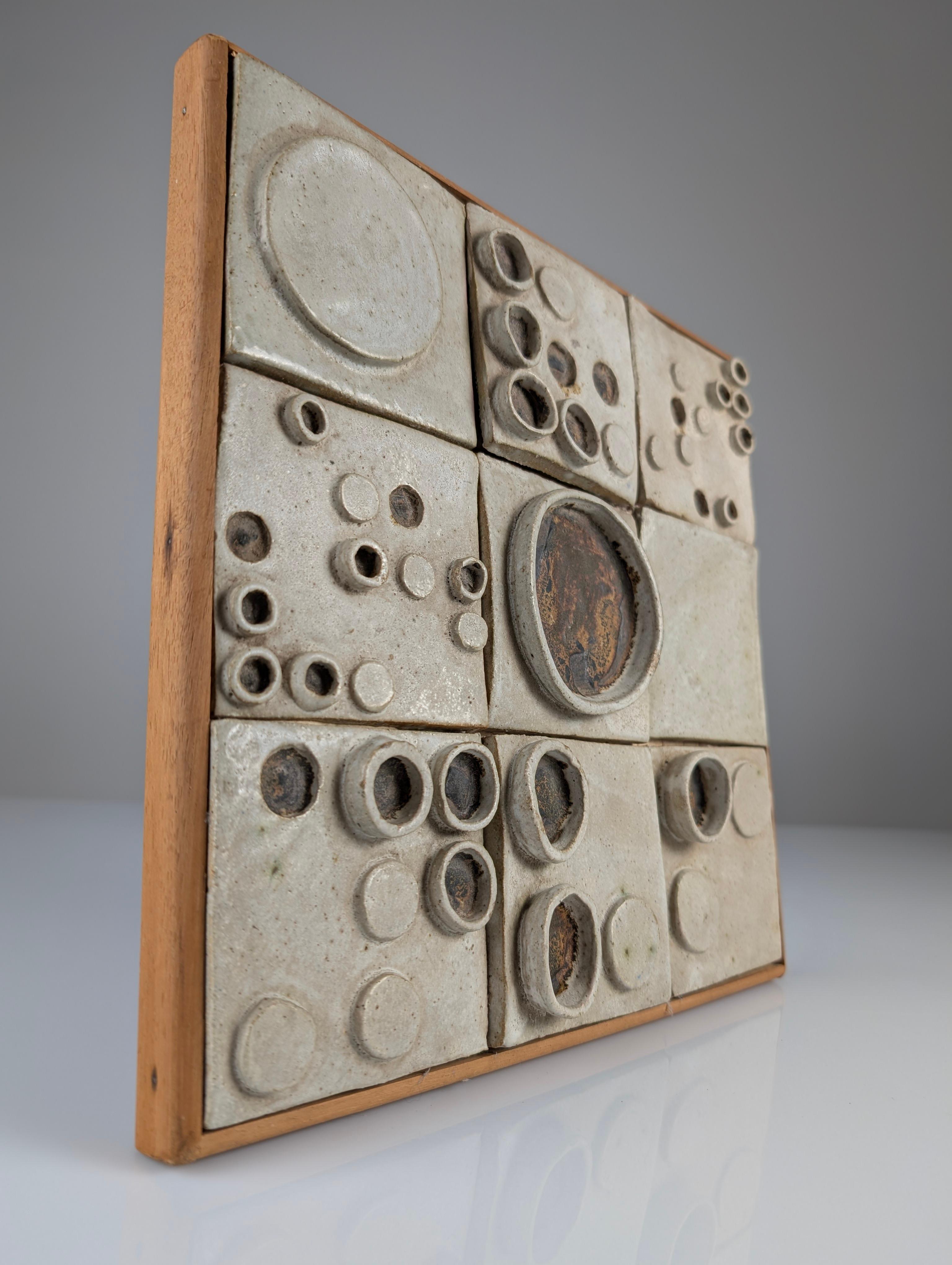 Scandinavian Modern Glazed Ceramic Plaque with Abstract Relief Composition, 1970s