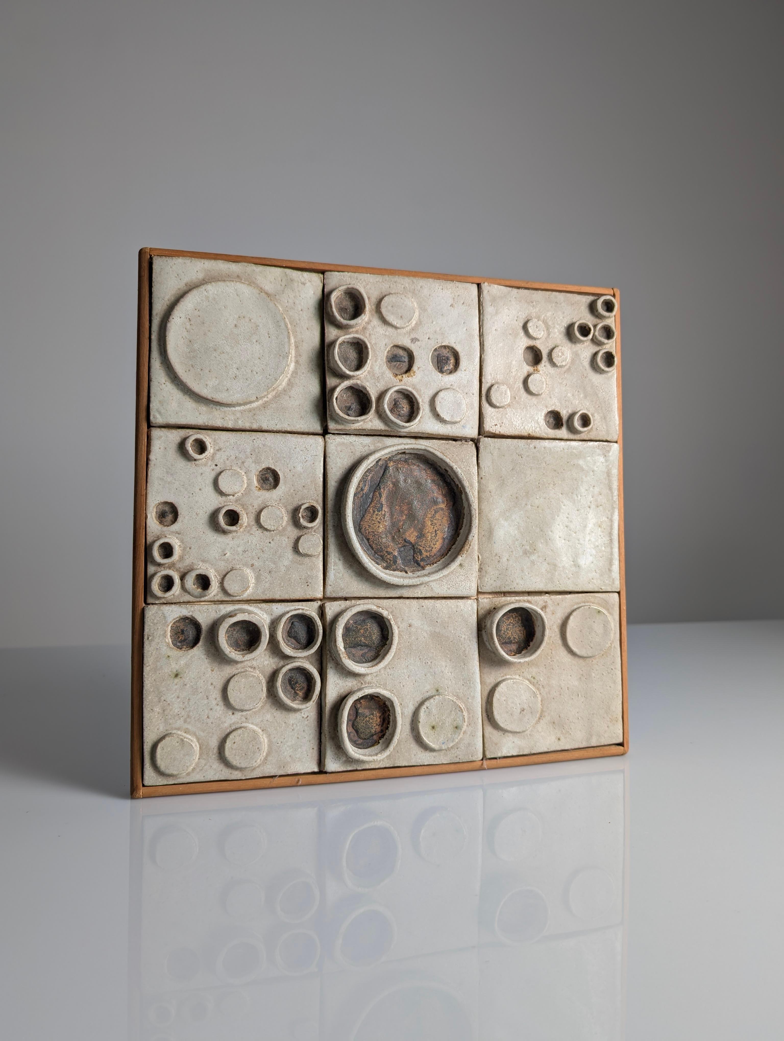 Glazed Ceramic Plaque with Abstract Relief Composition, 1970s In Good Condition In Benalmadena, ES