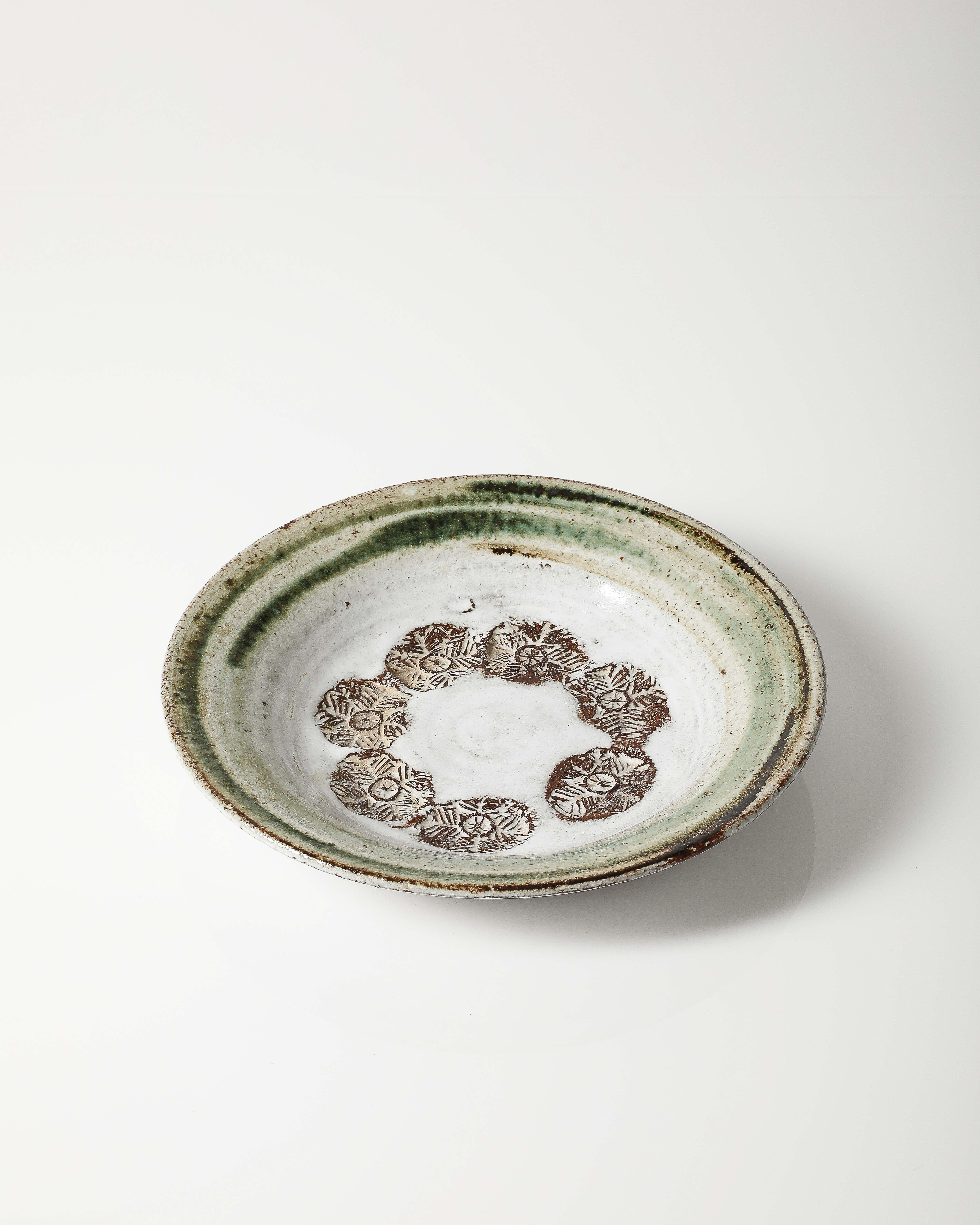 French Glazed Ceramic Plate by Albert Thiry, France, c. 1970