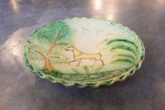 Glazed Ceramic Plate of Archbishop's Bridge with Scene of Dog and Trees