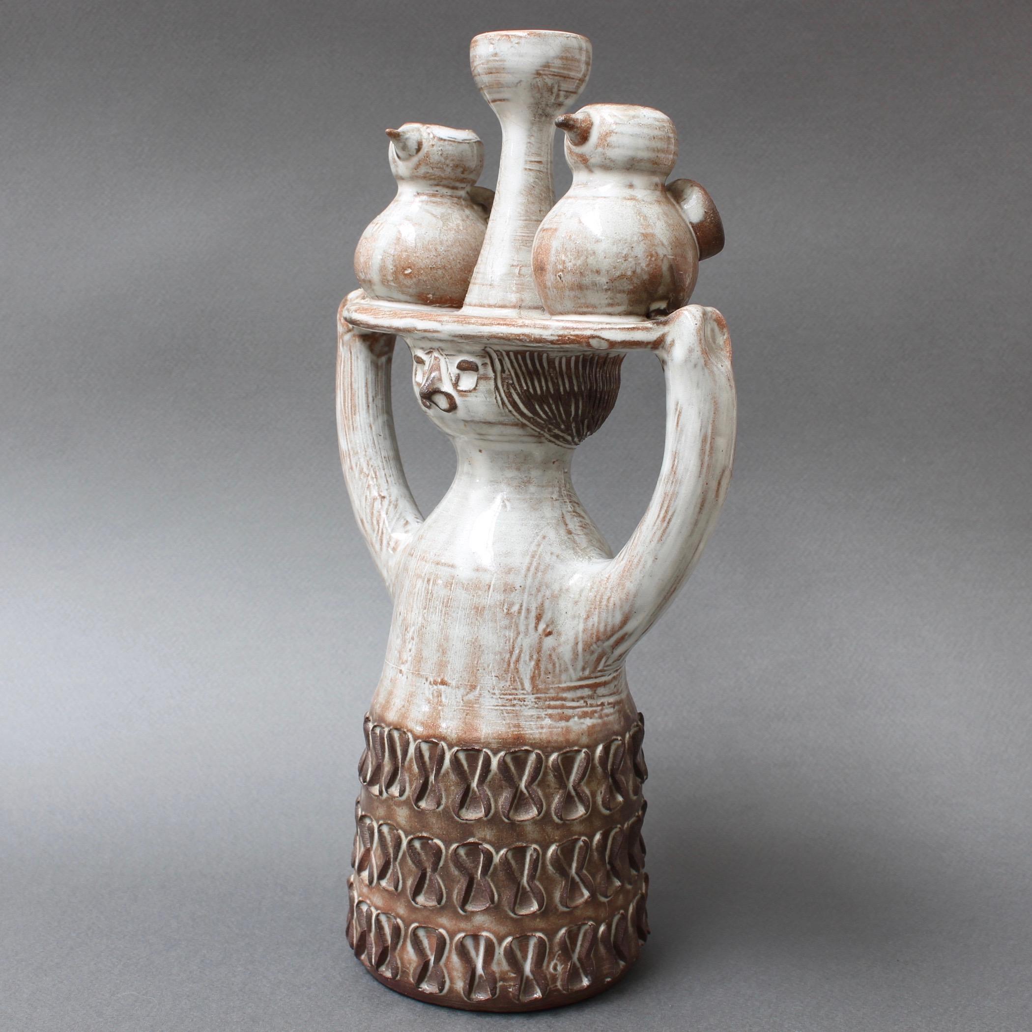 Mid-Century Modern Glazed Ceramic Pottery Carrier by Jacques Pouchain / Atelier Dieulefit