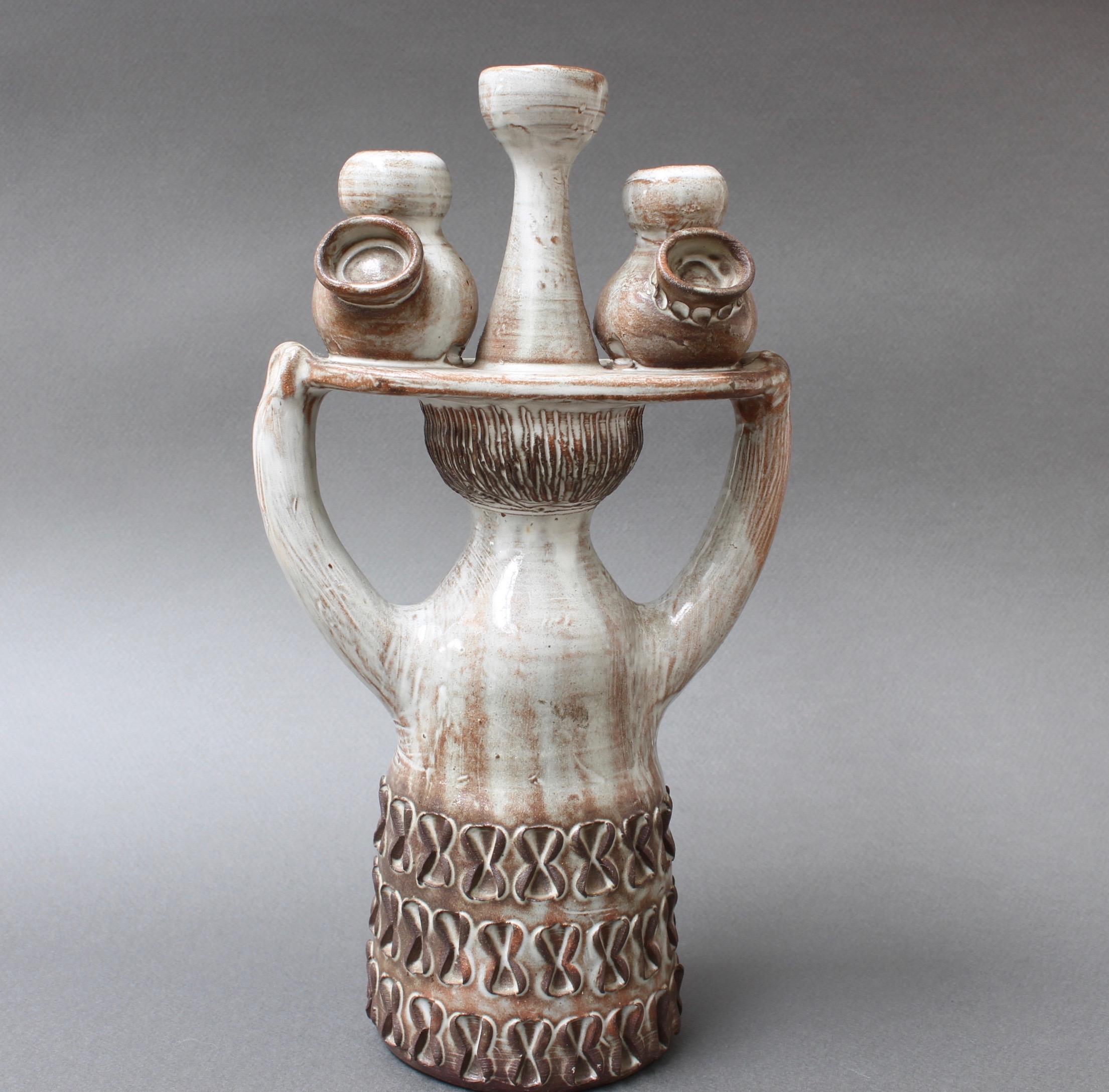 20th Century Glazed Ceramic Pottery Carrier by Jacques Pouchain / Atelier Dieulefit