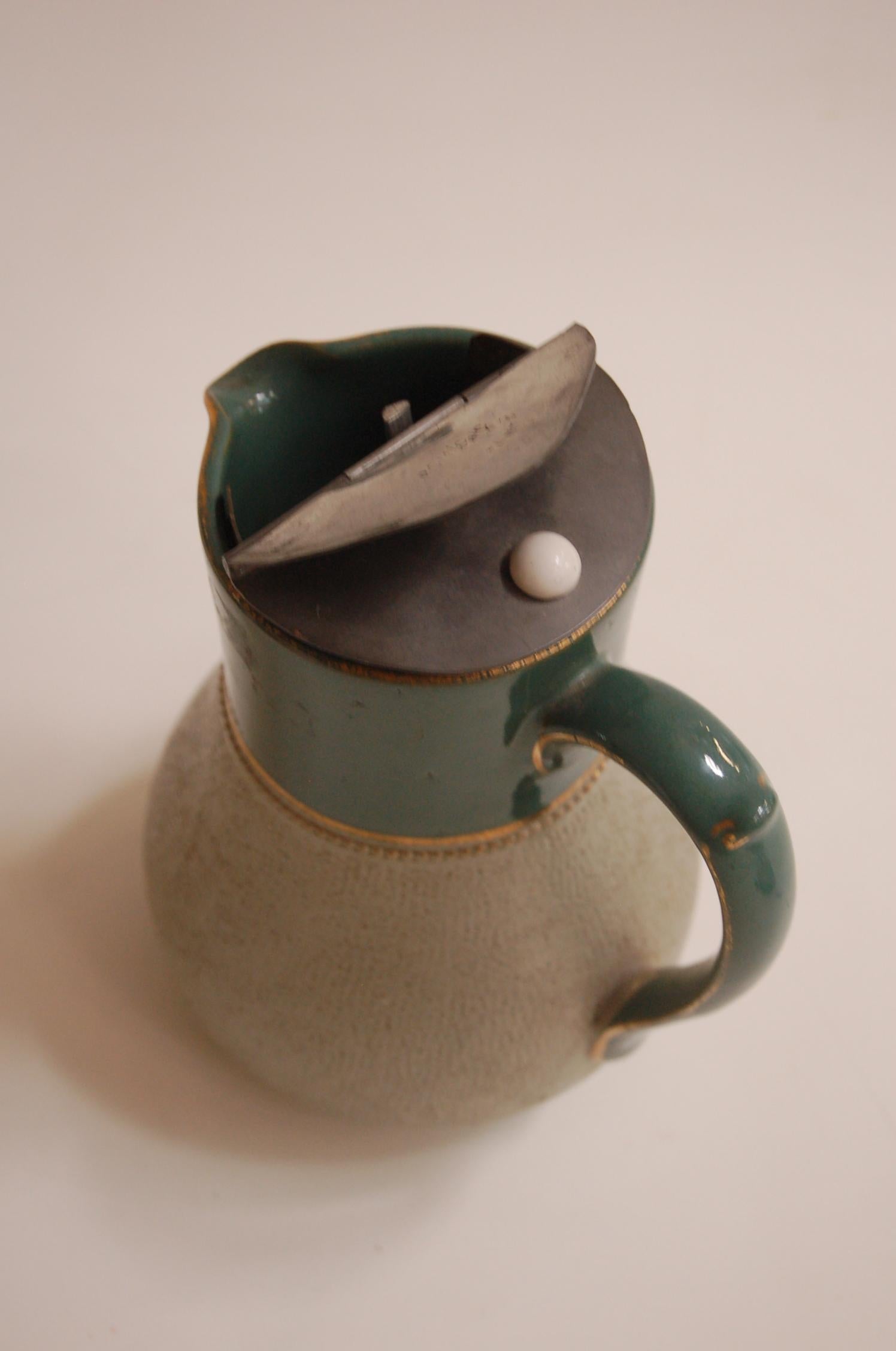 Glazed Ceramic Pottery Green Lidded Pitcher by Lovatts Langley, England For Sale 1