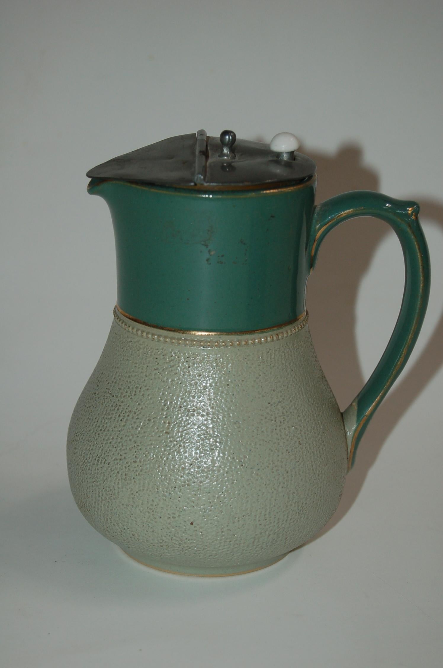 Mid-20th Century Glazed Ceramic Pottery Green Lidded Pitcher by Lovatts Langley, England For Sale