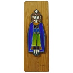 Glazed Ceramic Princess Wall Plaque by Konrad Galaaen, Norway, 1950s