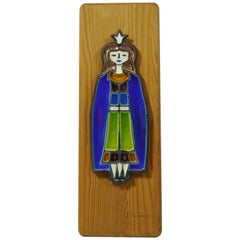 Glazed Ceramic Princess Wall Plaque by Konrad Galaaen, Norway, 1950s