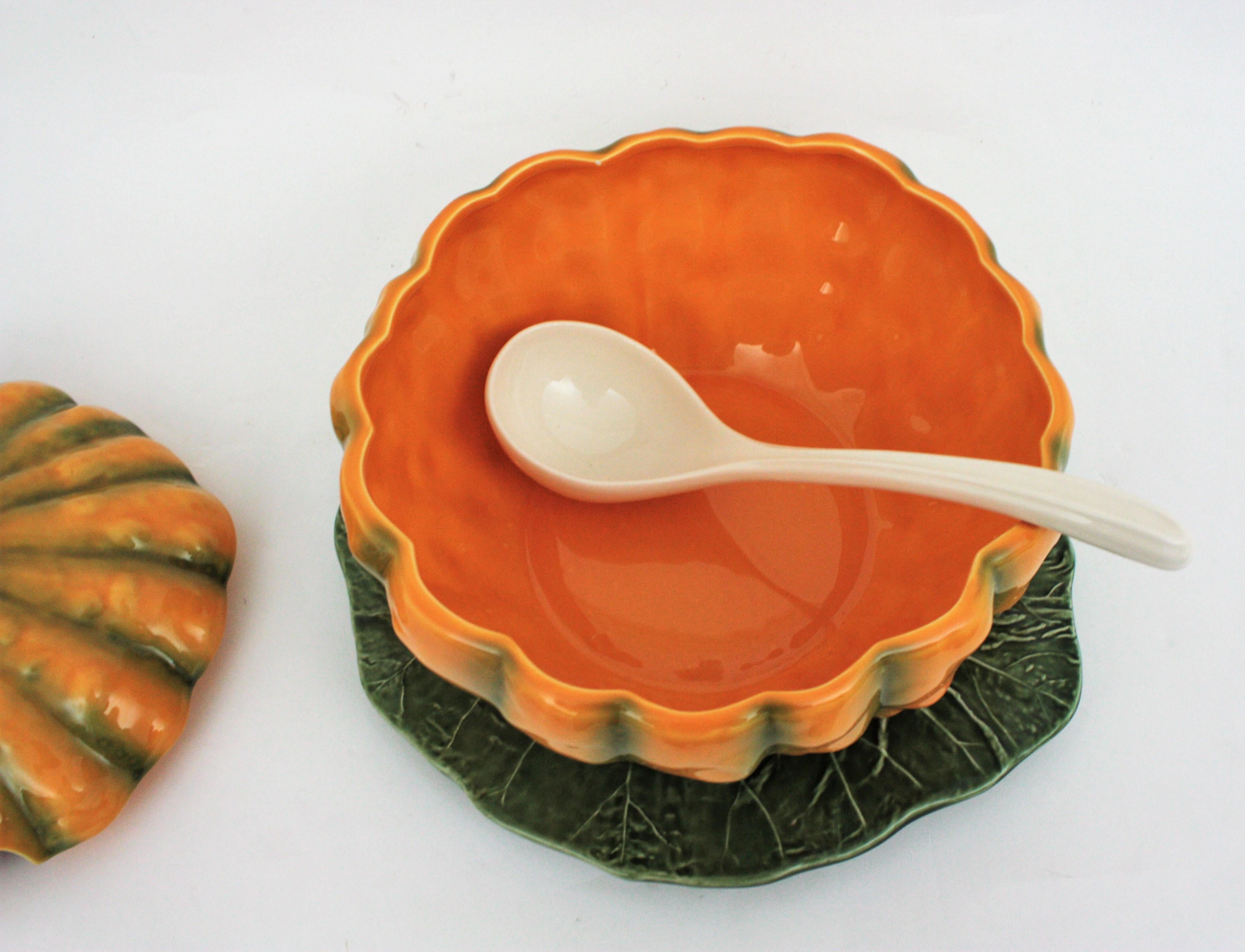 20th Century Glazed Ceramic Pumpkin Tureen Centerpiece, 1960s