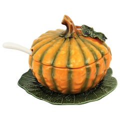 Vintage Glazed Ceramic Pumpkin Tureen Centerpiece, 1960s