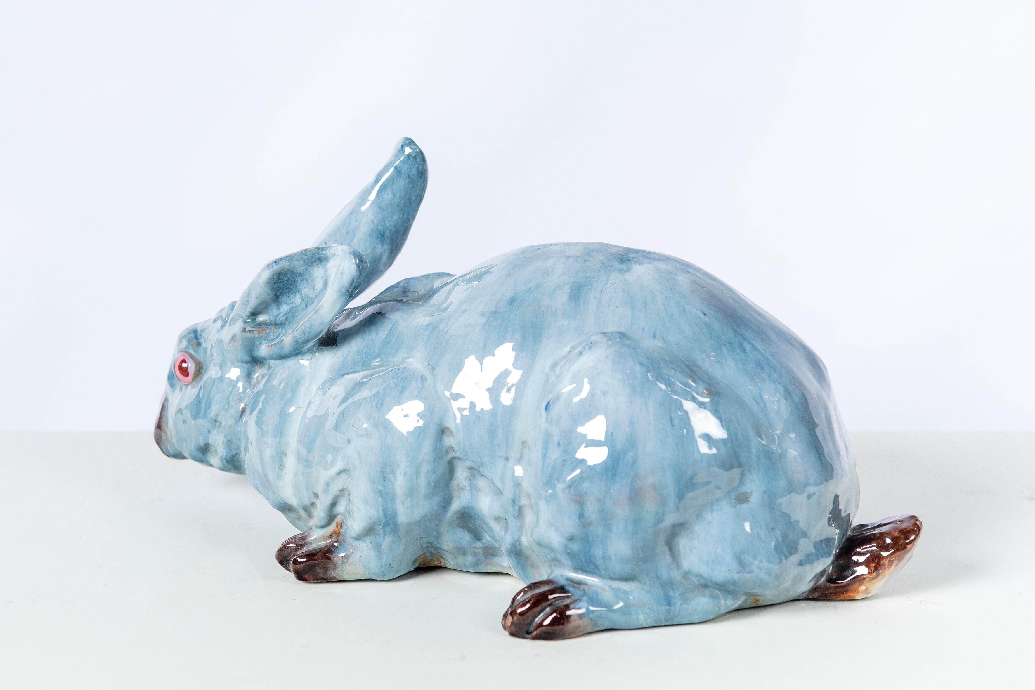 Glazed ceramic rabbit, France, early 20th century.